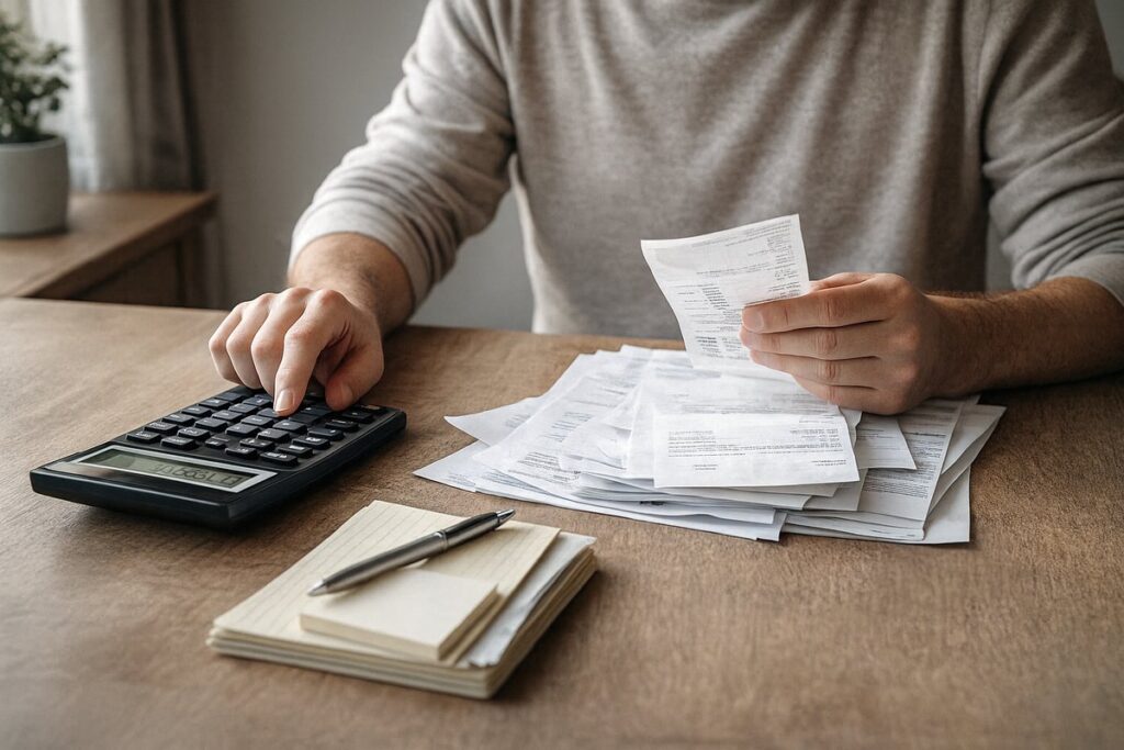 MPU Kosten berechnen mit Rechnungen und Taschenrechner auf einem Schreibtisch