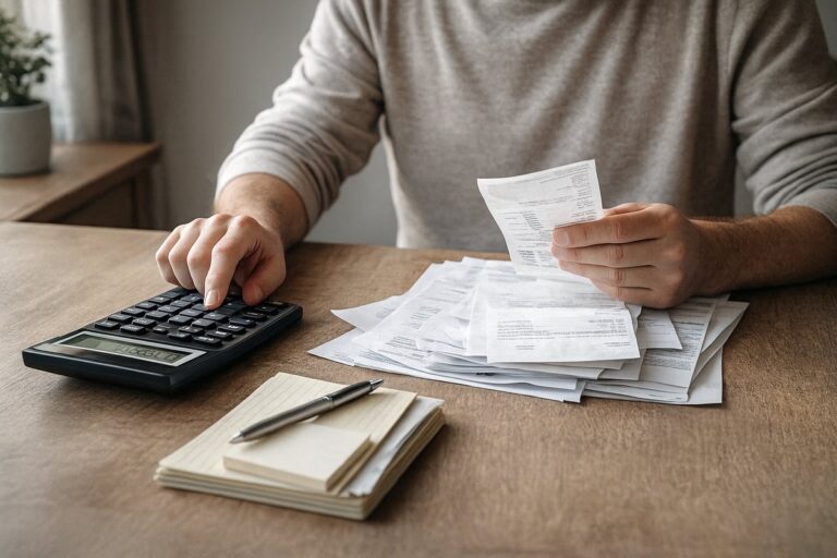 MPU Kosten berechnen mit Rechnungen und Taschenrechner auf einem Schreibtisch
